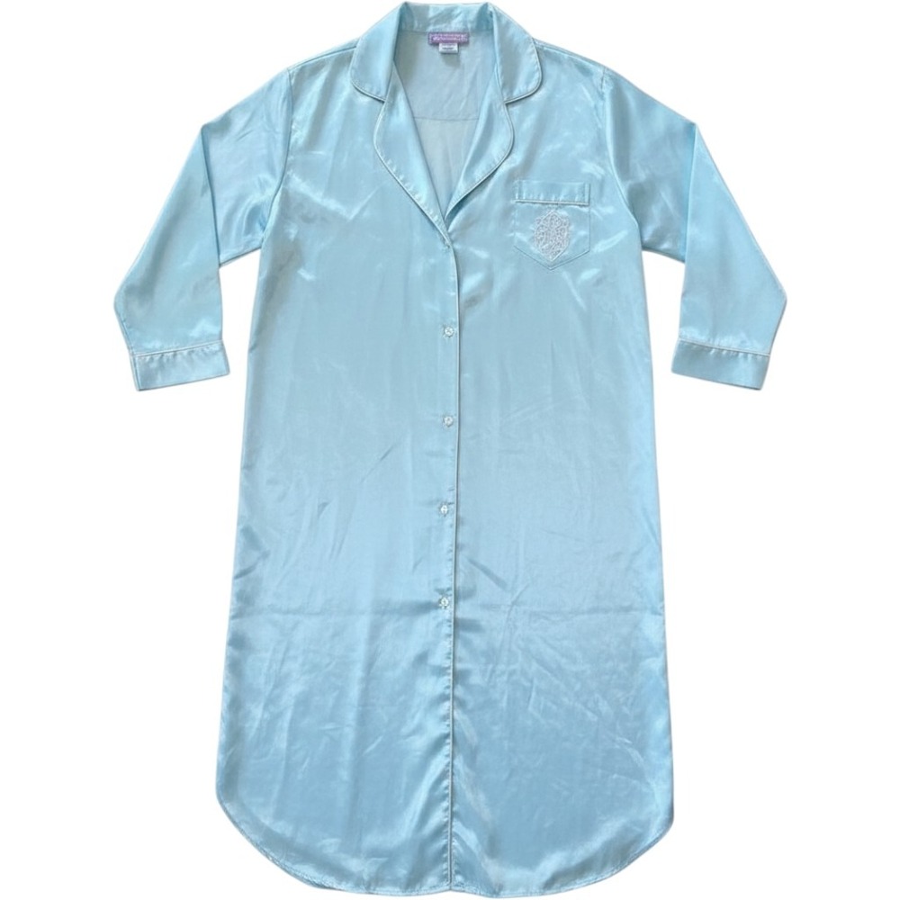 Vintage Baby Blue Satin Nightgown Robe Women's Size L Beth Michaels‎